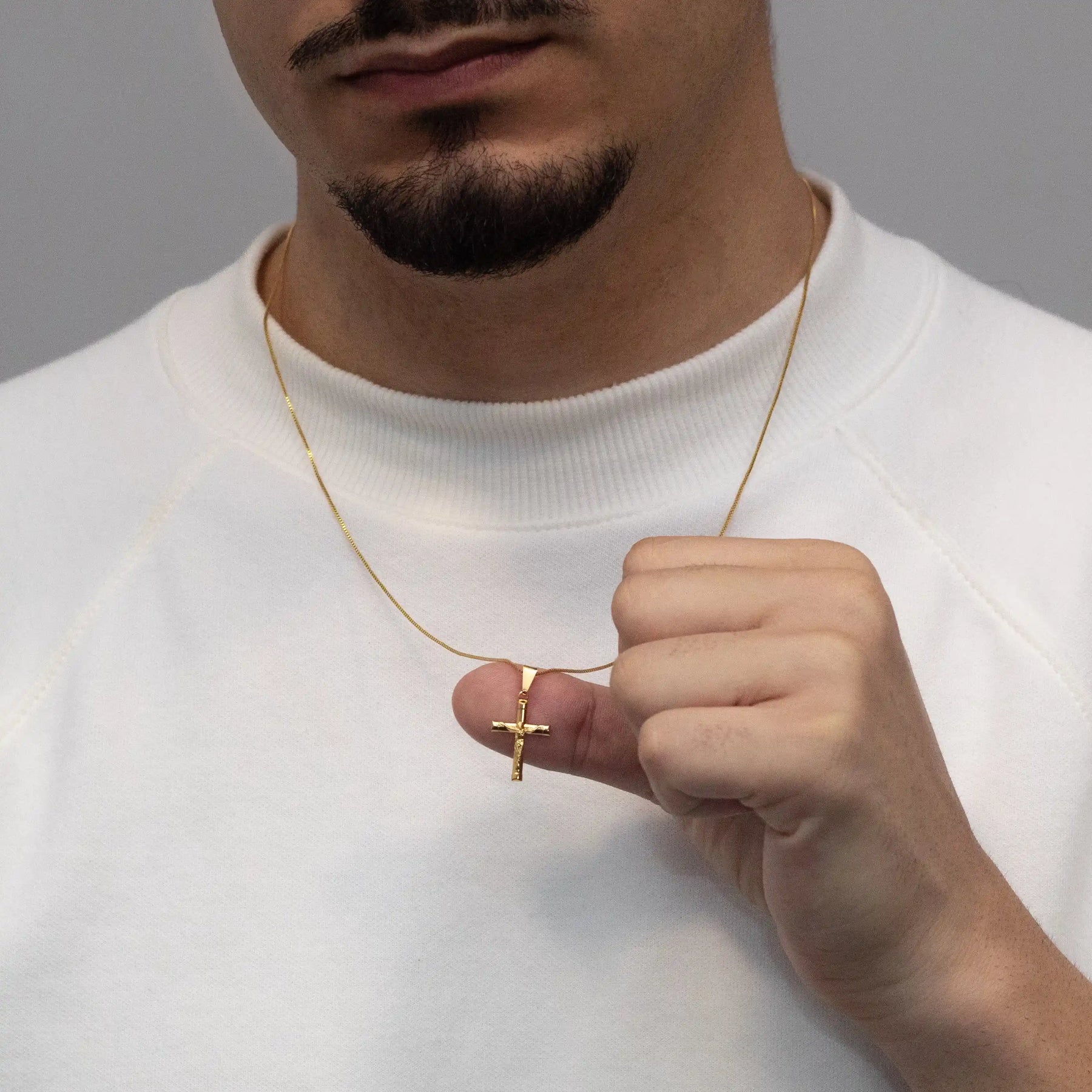 Corrente Veneziana com pingente Cruz Jesus Cristo Banhado a Ouro 18k