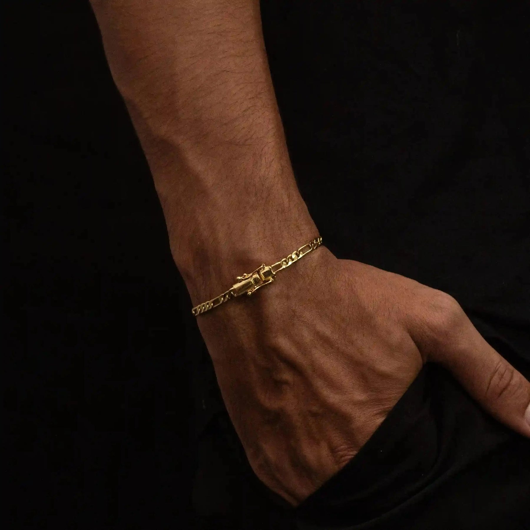 Pulseira 3 por 1 Fígaro 4mm Banhado a Ouro 18k