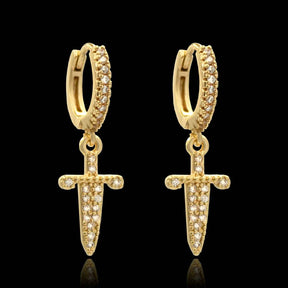 Brincos Argola Blade cravejado Banhado a Ouro 18k