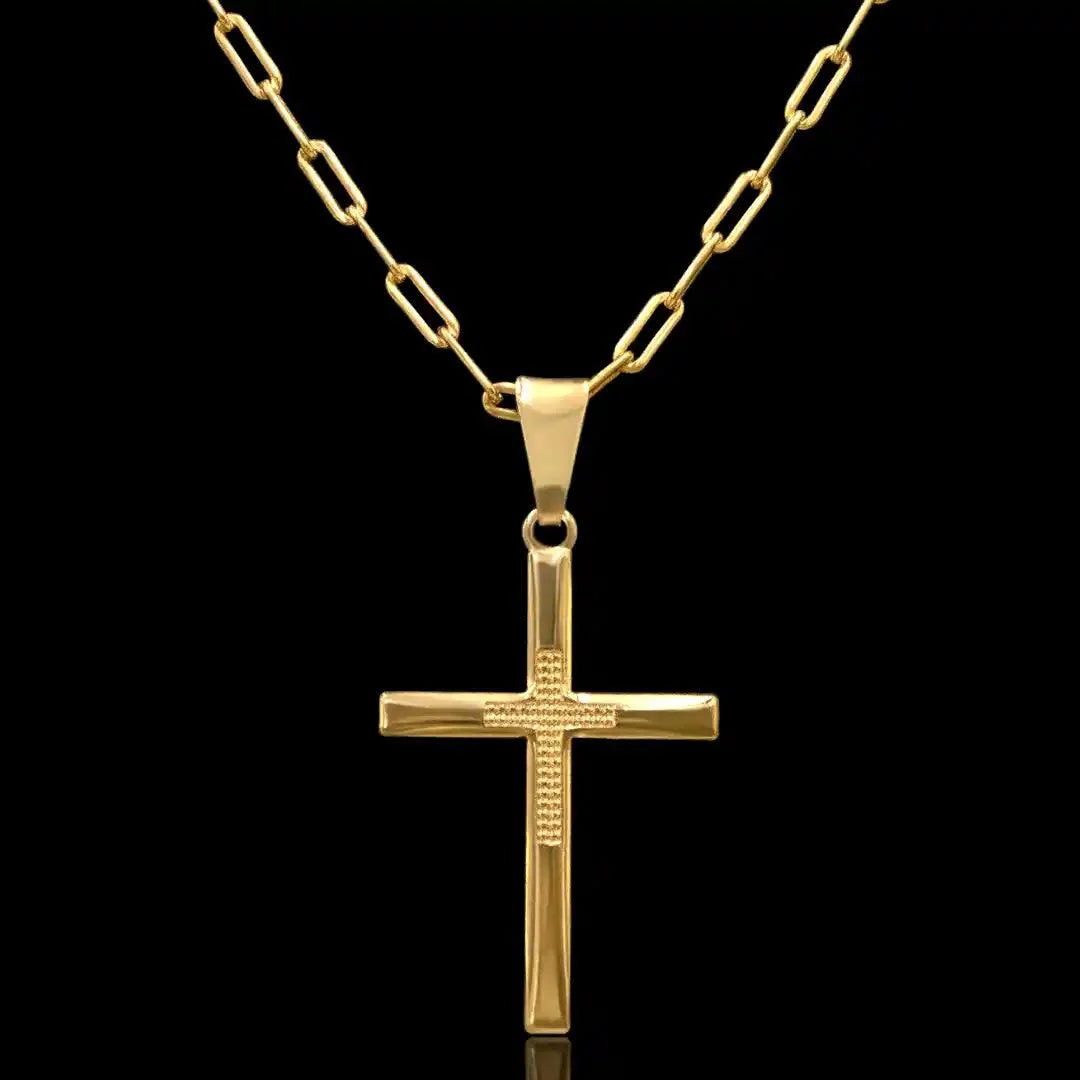 Corrente Cartier Long 2mm com pingente Cruz Detalhada Banhado a Ouro 18k