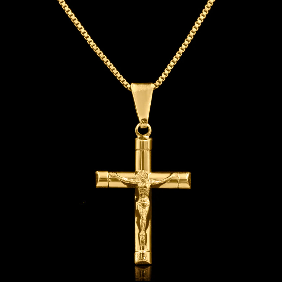 Corrente Veneziana com pingente Cruz Jesus Cristo Banhado a Ouro 18k