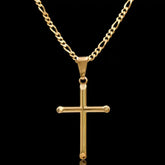 Corrente Fígaro 3x1 2mm com pingente Cruz Lisa Banhado a Ouro 18k