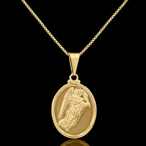 Corrente Veneziana 1mm Pingente Anjo Gabriel Banhado a Ouro 18k