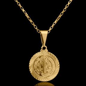 Corrente tijolinho 1mm com pingente São Bento II  Banhado a Ouro 18k