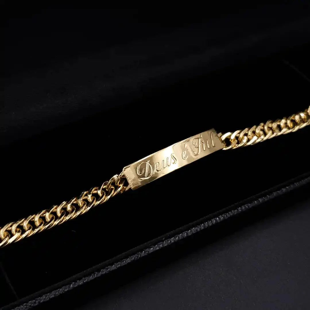 Pulseira Bracelete Deus é Fiel Banhado a Ouro 18k